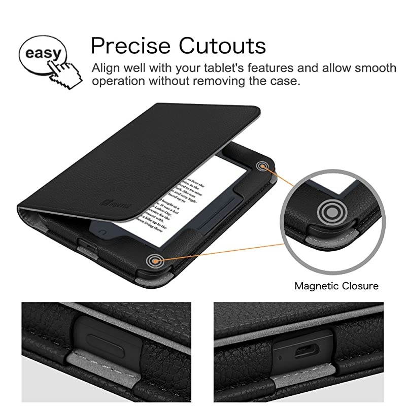 Case for Nook GlowLight 3 Slim Fit Premium Vegan Leather Folio Cover for Barnes and Noble Nook GlowLight 3 eReader 2017 Release Model BNRV520 Black