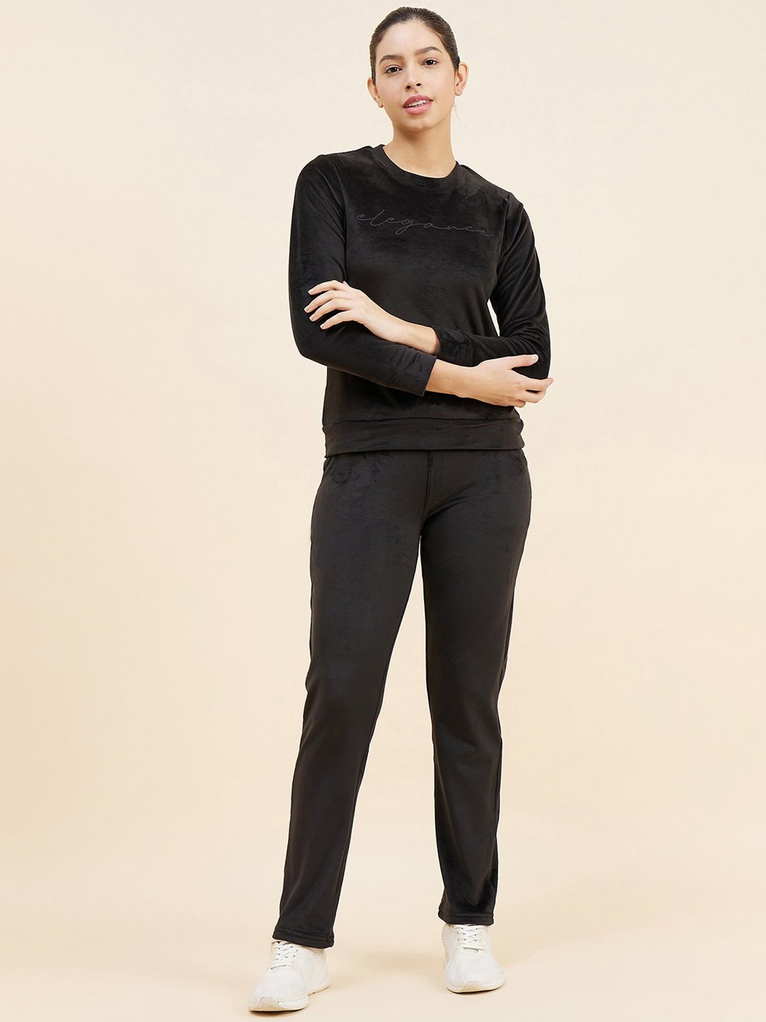 Sweet Dreams Black Printed Sports Sweatshirt Track Pants Set