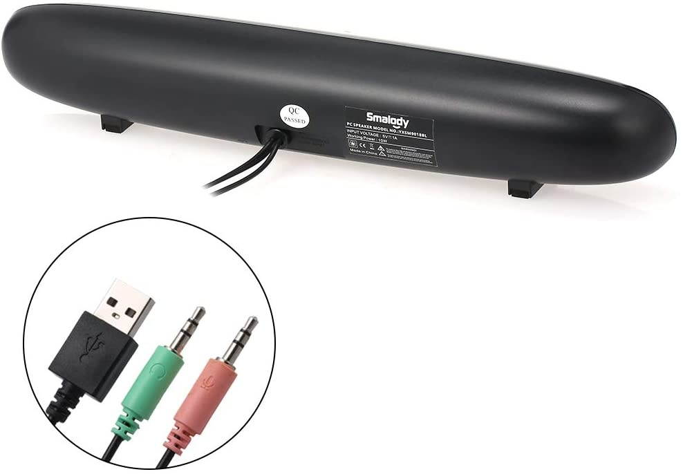 Docooler USB Powered Soundbar Speakers 3.5mm Wired Sound Box 10W Subwoofer w/Microphone Headphone Jack for TV Desktop Computer