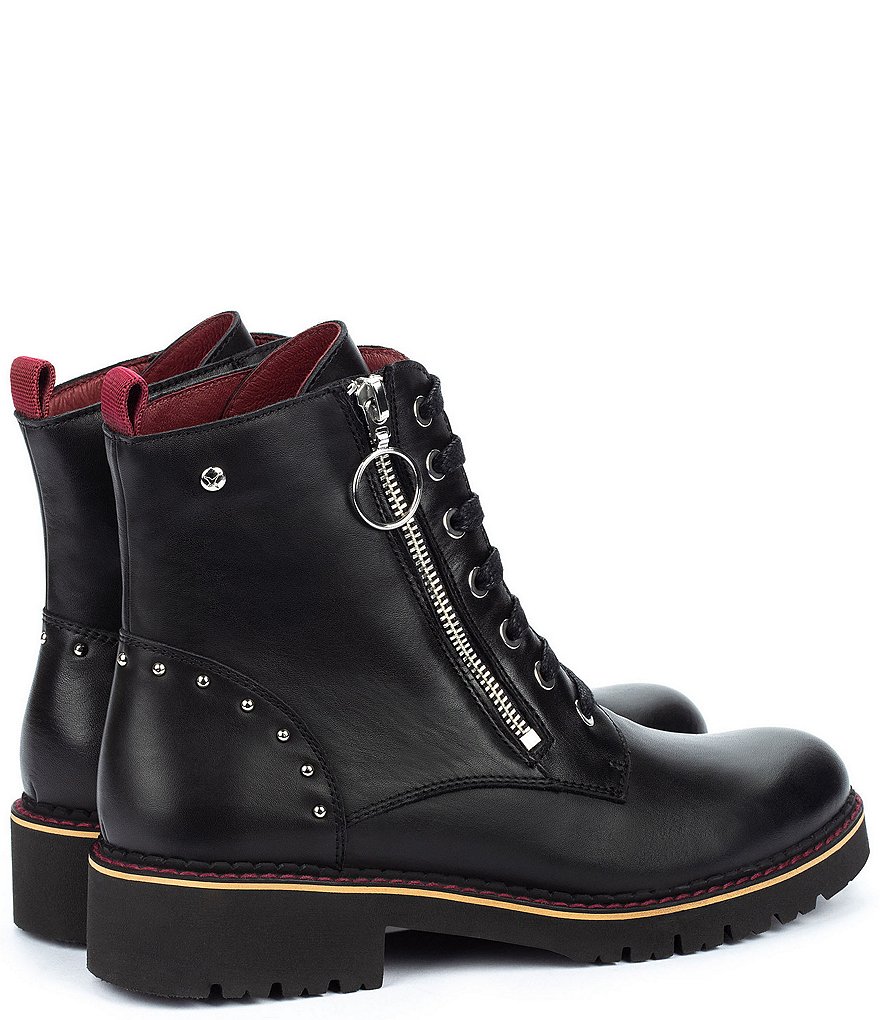 Pikolinos Vicar Wov Studded Block Heel Lug Sole Combat Boots