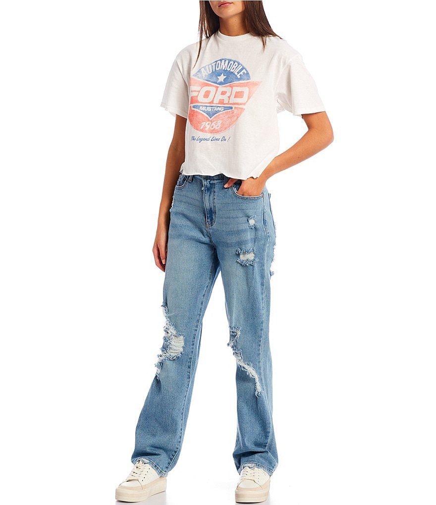 Celebrity Pink Shadow Knee Mid Rise Straight Jeans