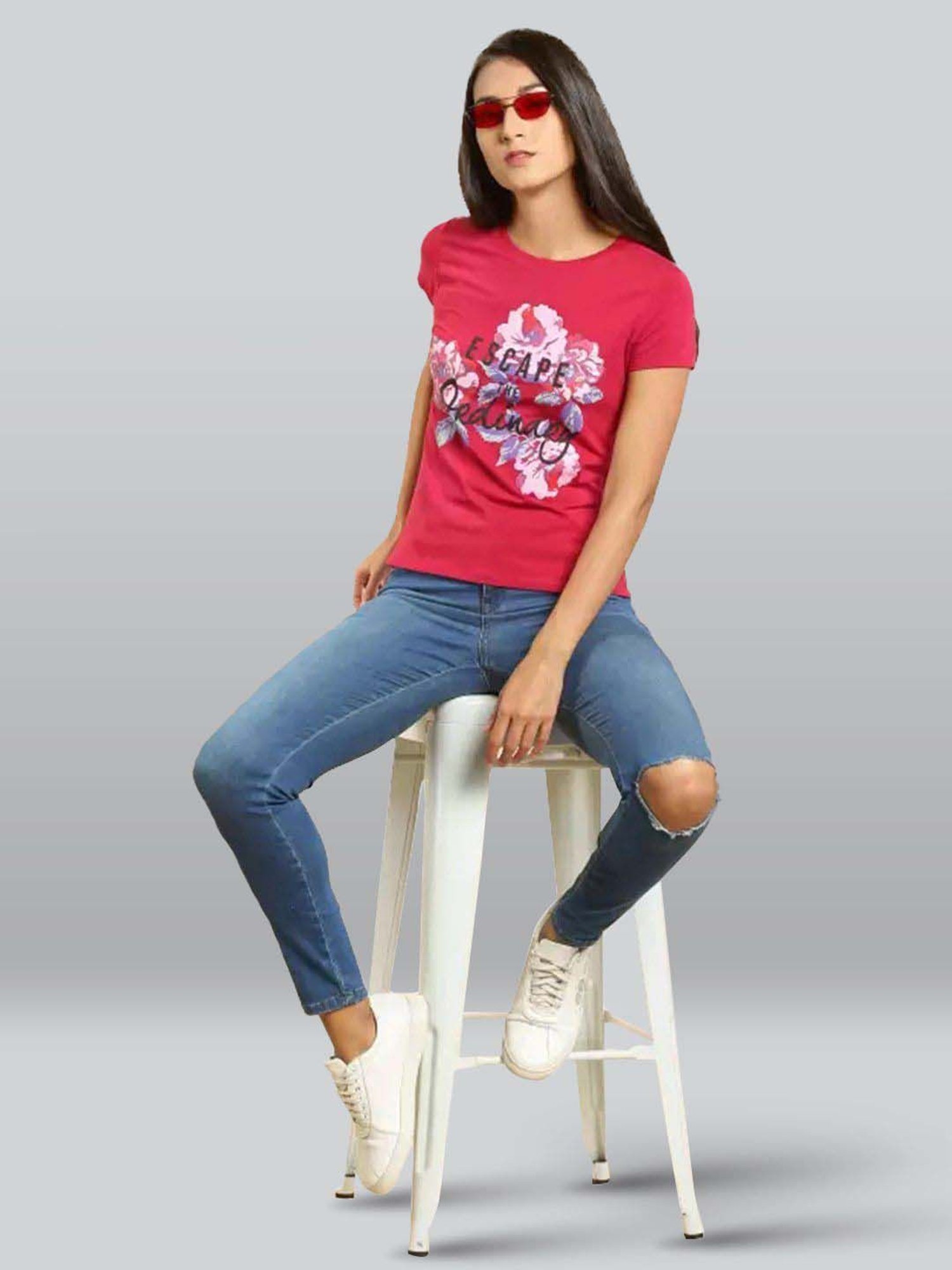 Lyra Pink Cotton Printed T-Shirt