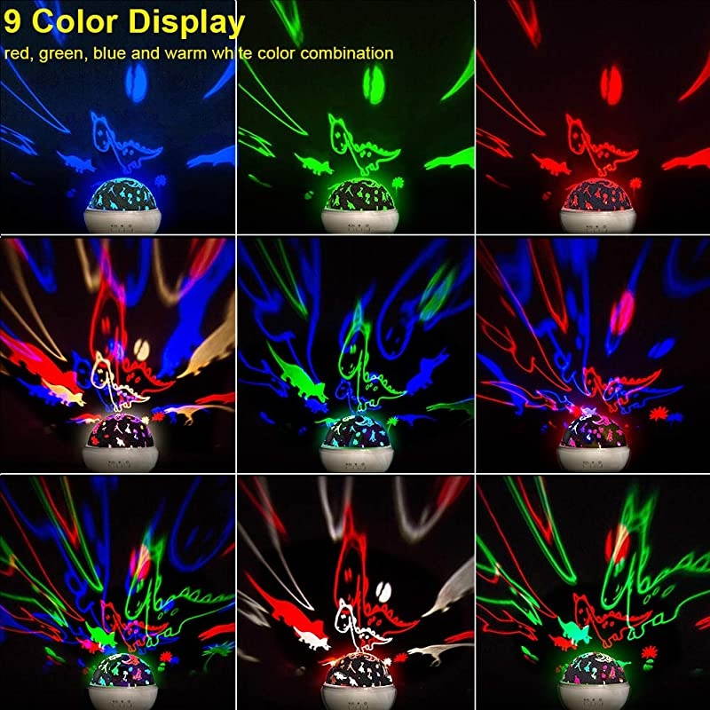 Projector Lamp with Projection Mode and Night Light Mode 360&deg; Rotation LED Night Lights with 9 Colors White