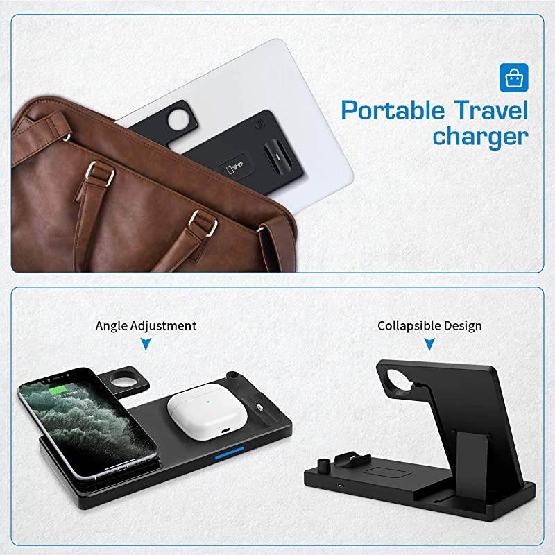 Updated Version,Wireless Charger 5 in 1, Wireless Charging Station for iWatch 6/5/4/3/2/1& AirPods3/2/1 & Pencil & iPhone 12/11/11 Pro Max/XR/XS Max/Xs/X/8/8P Black(No iWatch Charging Cable)