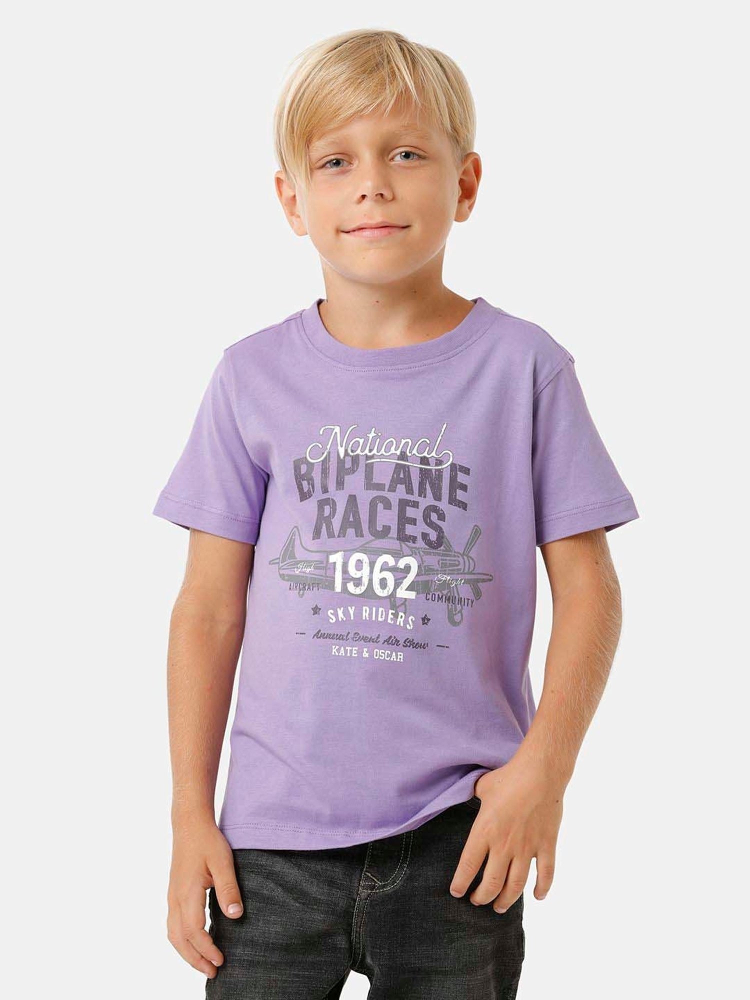 Kate & Oscar Kids Purple Cotton Printed T-Shirt