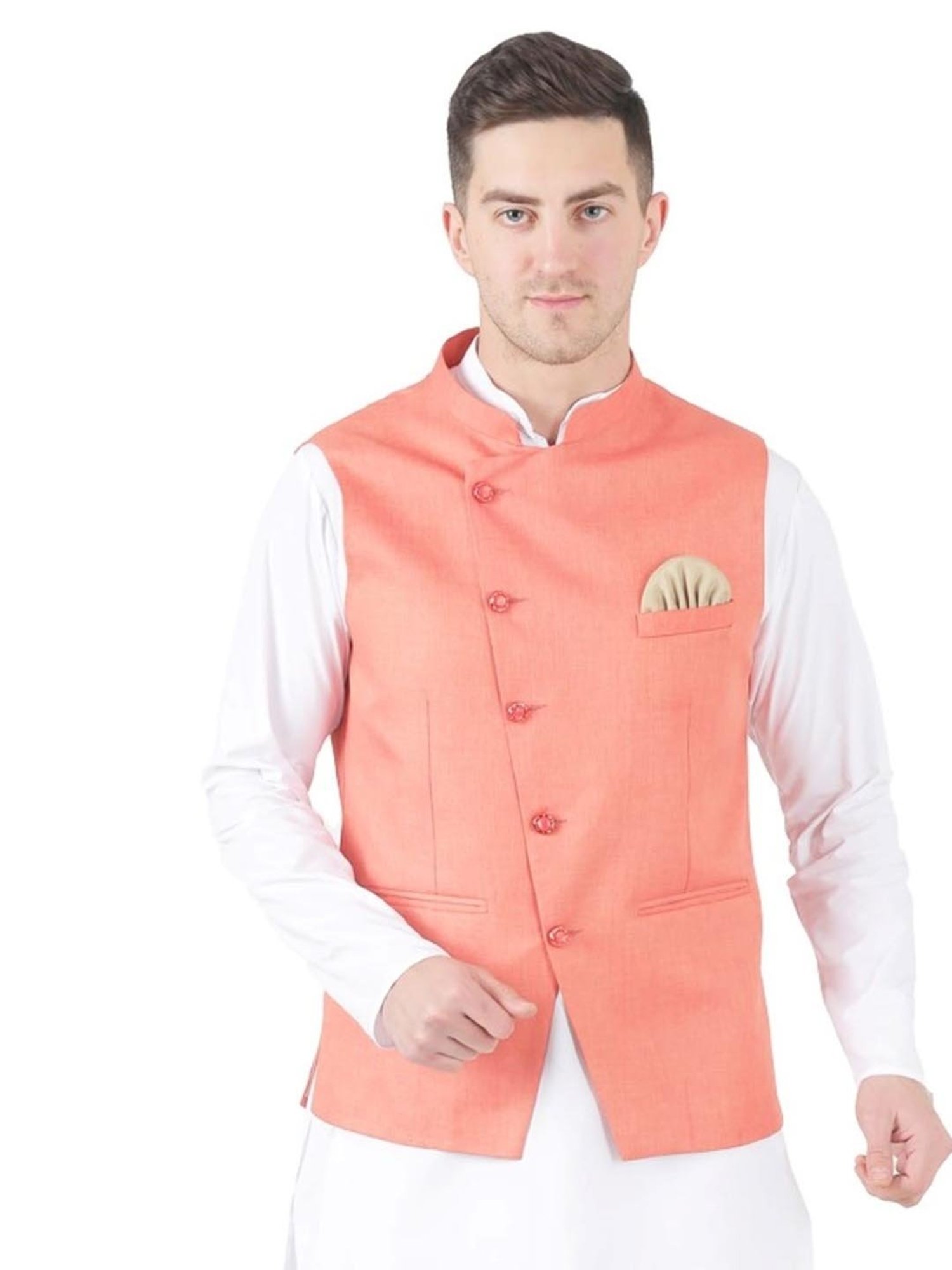 TAHVO Orange  Slim Fit Nehru Jacket