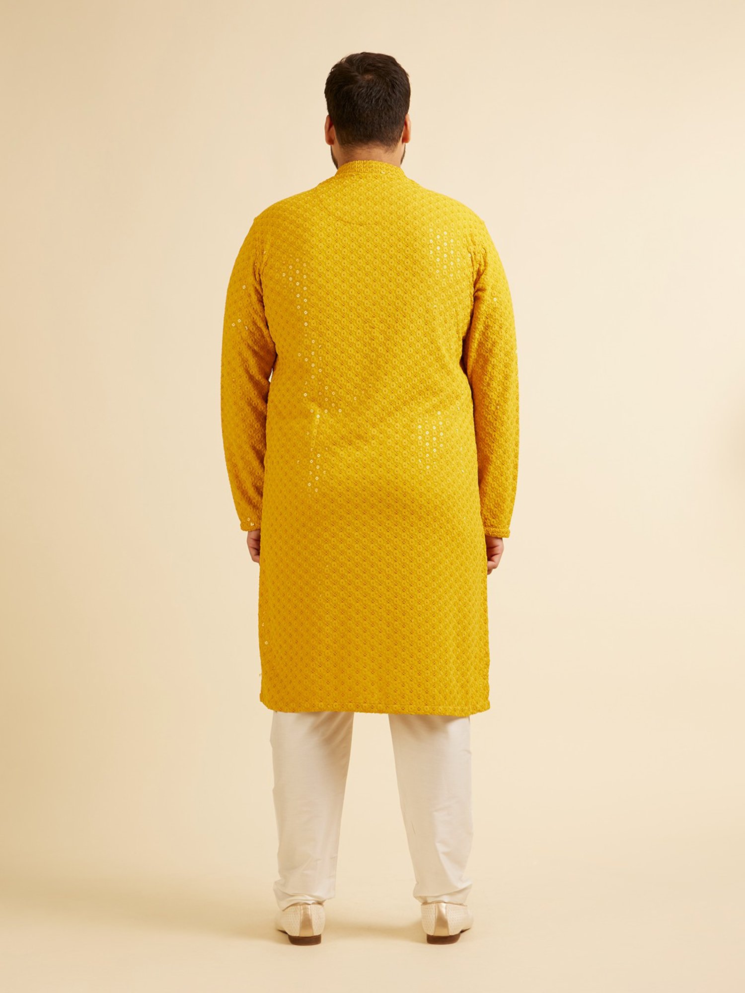 Manyavar Mustard Regular Fit Embroidered Plus Size Kurta and Pyjama Set