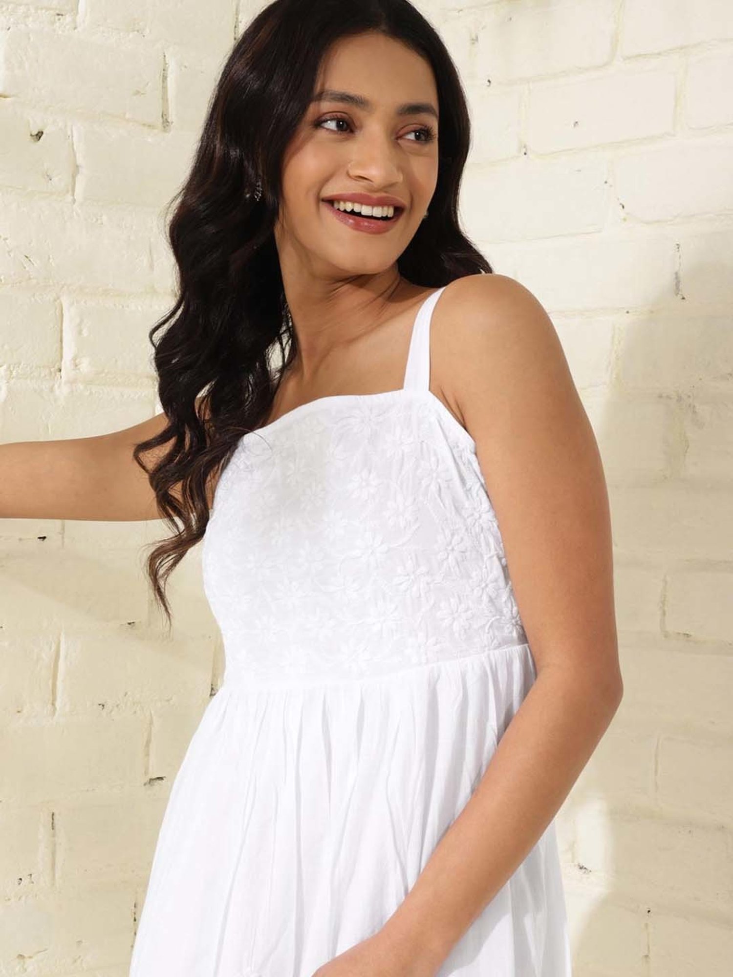 Saffron Threads Black Cotton Floral Print Ethnic Dress