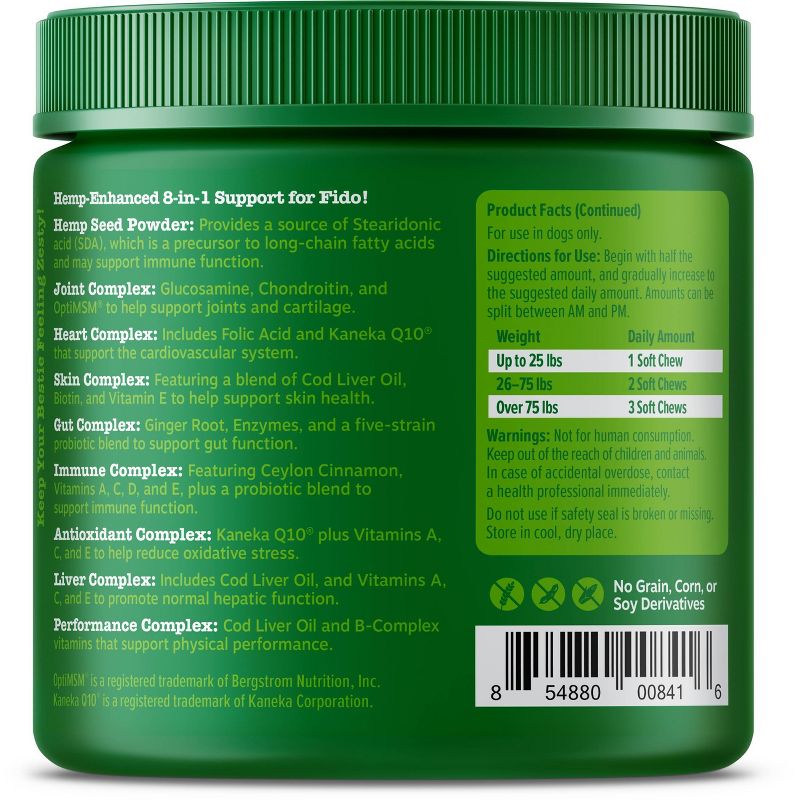 Zesty Paws Hemp Elements 8-in-1 Multifunctional Chicken Flavor Soft Chews Dog Supplement - 90ct