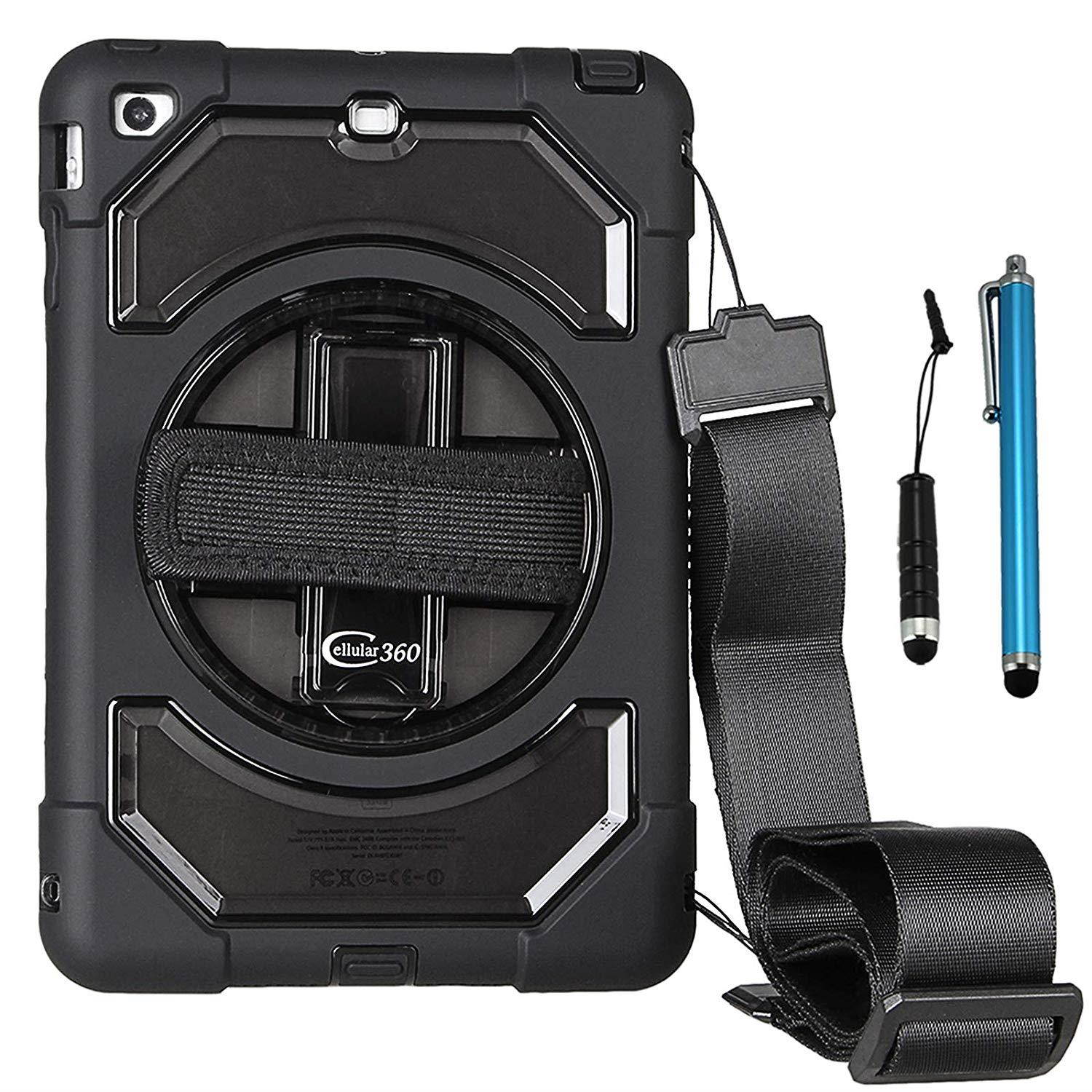 Cellular360 Multi-Functional Case with 360 Degrees Rotatable Stand, Adjustable Handle and Pencil Holder for iPad Mini 1 / iPad Mini 2 / iPad Mini 3 (Shoulder Strap Combo-Black/Smoke)