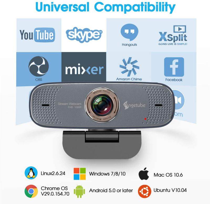 1080P USB Webcam with Mic PC Camera for Video Calling & Recording Video Conference/Online Teaching/Business Meeting Compatible with Computer Desktop Laptop MacBook for Windows Android iOS