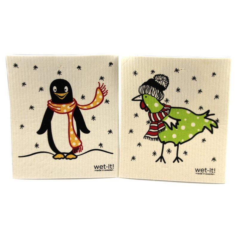 Swedish Dish Cloth 7.75" Winter Friends Set Absorbent Cleaning Cloth Birds  -  Dish Cloth
