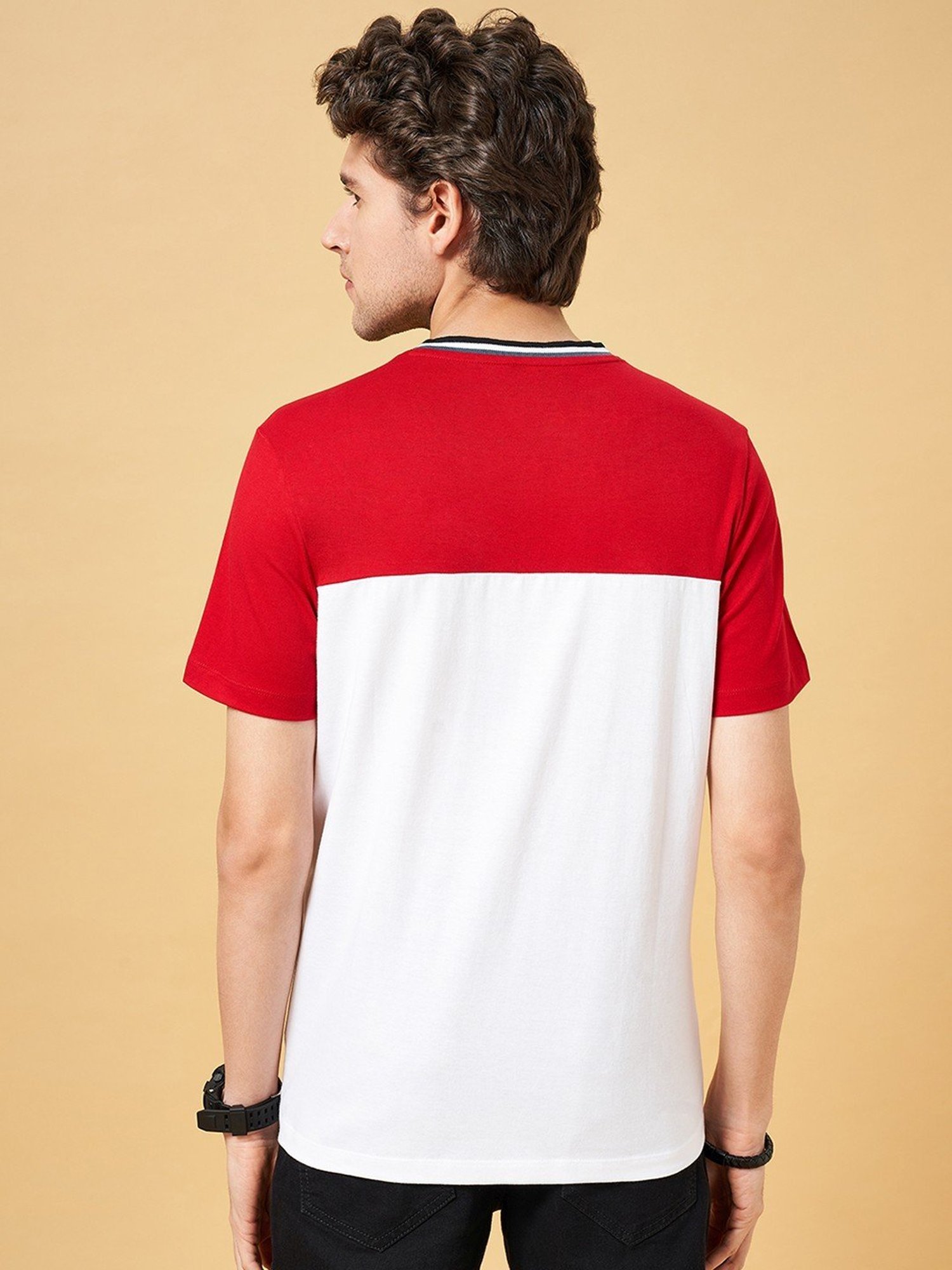 SF Jeans by Pantaloons Marshmallow Cotton Slim Fit Colour Block T-Shirt