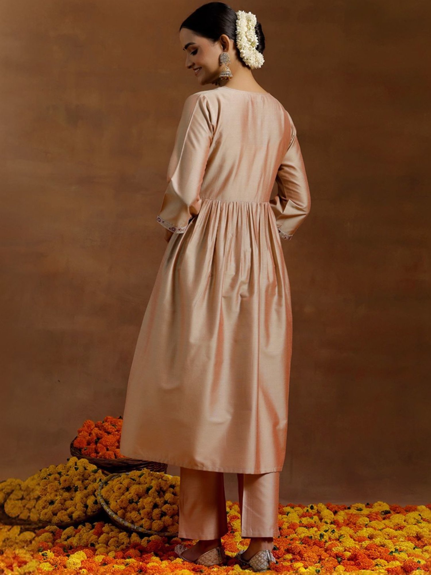 Libas Beige Embroidered Kurta Pant Set