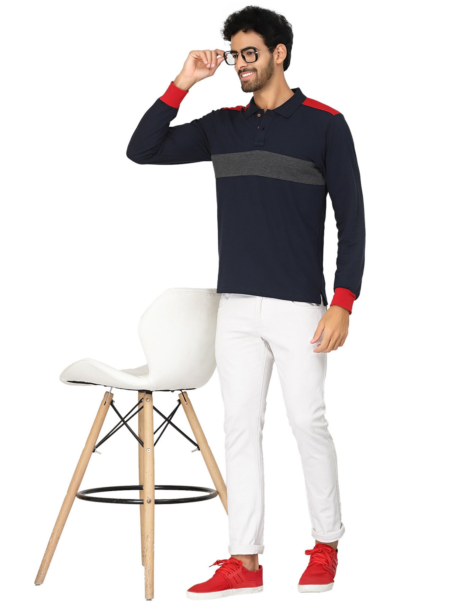 Kalt Navy & Dark Grey Regular Fit Polo T-Shirt