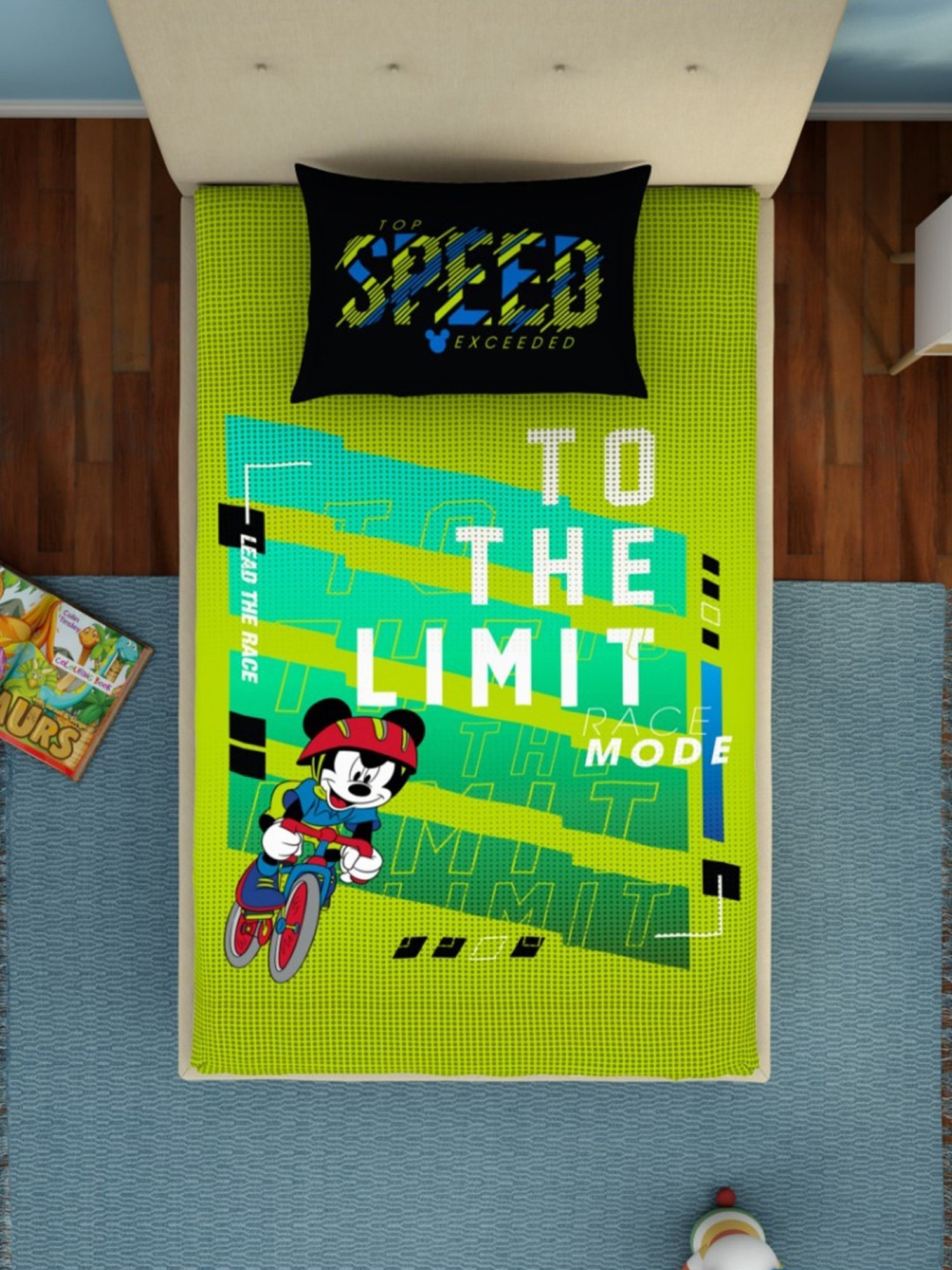 Spaces Character based Green 180 TC Cotton Single Bed Sheet with 1 Pillow Cover