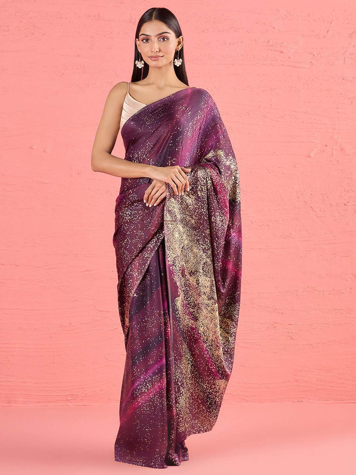 navyasa by liva Purple Printed Saree With Unstitched Blouse