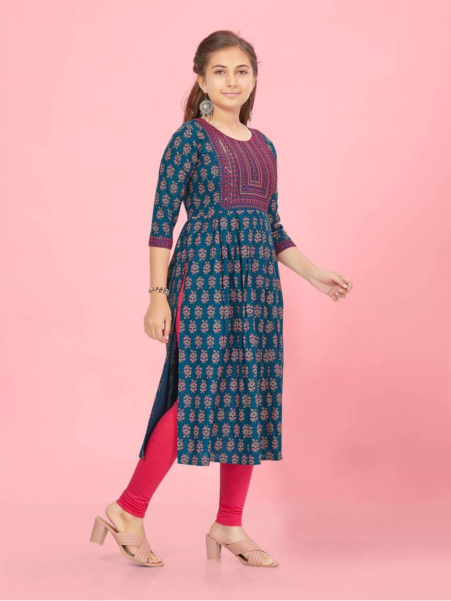 Peppermint Kids Navy Regular Fit Kurta Set