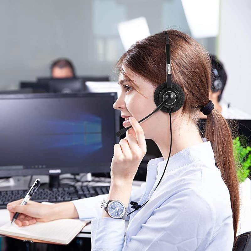 Phone Headset with Noise Canceling Mic for Yealink T19P T20P T21P T22P T26P T28P T23G T29G T32 T36 T38 T41P T41S T42S T46S T48S Avaya 1608 9608G 9611G 9640 Grandstream Phones