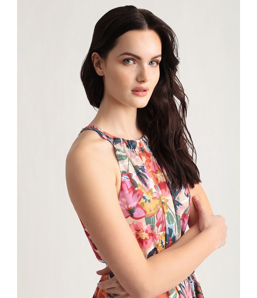 Maggy London Floral Halter Trapeze Maxi Dress