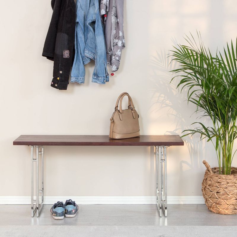 Highline Stainless Steel Metal Bench Dark Walnut Brown - Finch