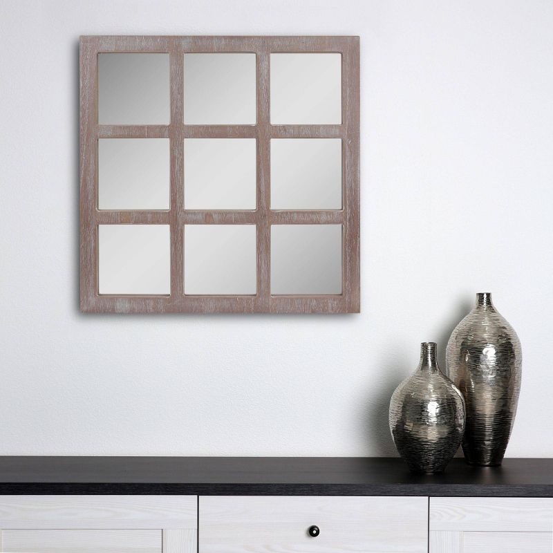 23.5" x 23.5" Rustic 9-Panel Window Pane Decorative Wall Mirror White - Stonebriar Collection