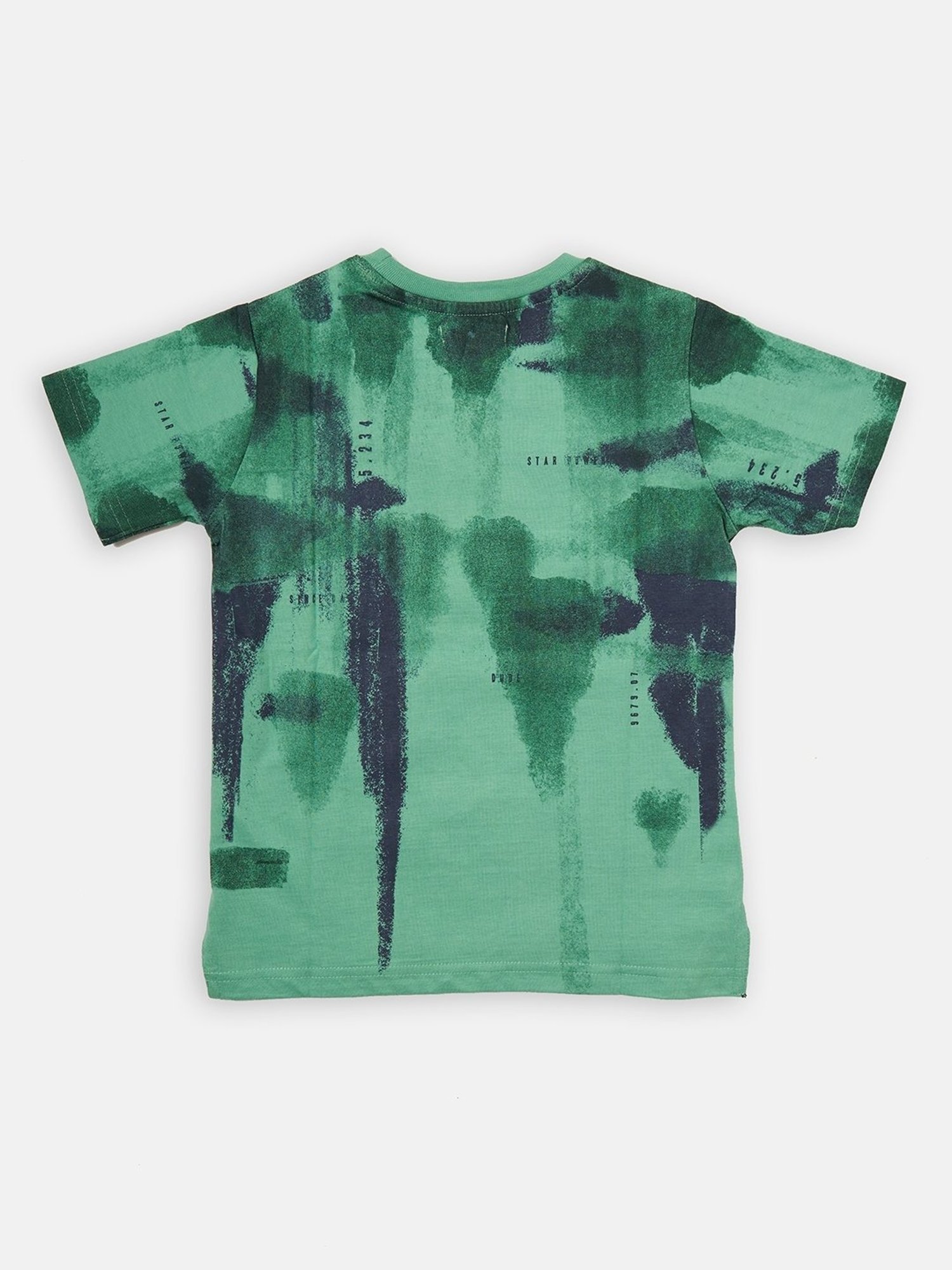 Angel & Rocket Kids Green Blue Cotton Printed T-Shirt