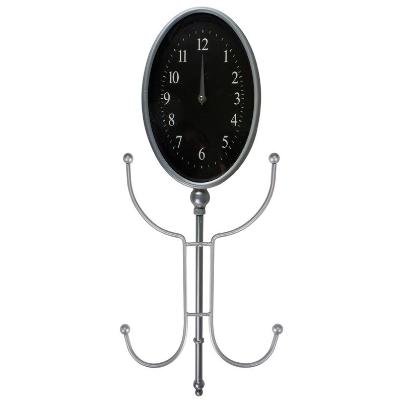 Northlight 32" Silver Oval Wall Clock With Hooks and Hangers