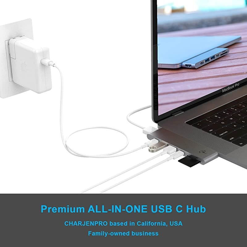 USB C Hub for MacBook Pro 16", 15", 13", 2020 (M1), 2019, 2018, MacBook Air 2020 (M1), 2019, 2018, 100W Power, HDMI 4K, 2 USB 3.0, microSD, SD card reader, USB C port. MacBar USBC Adapter.