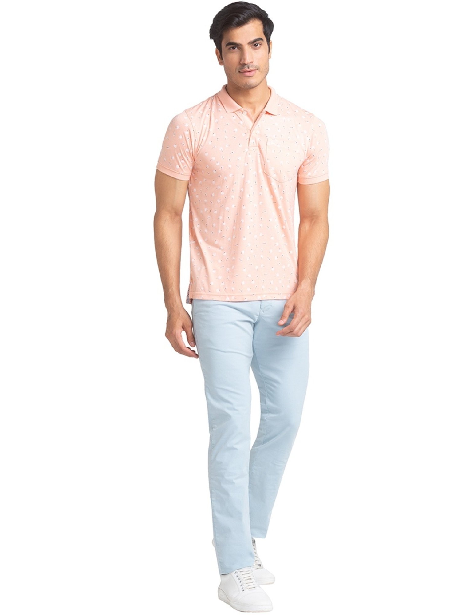 Parx Orange Regular Fit Printed Polo T-Shirt
