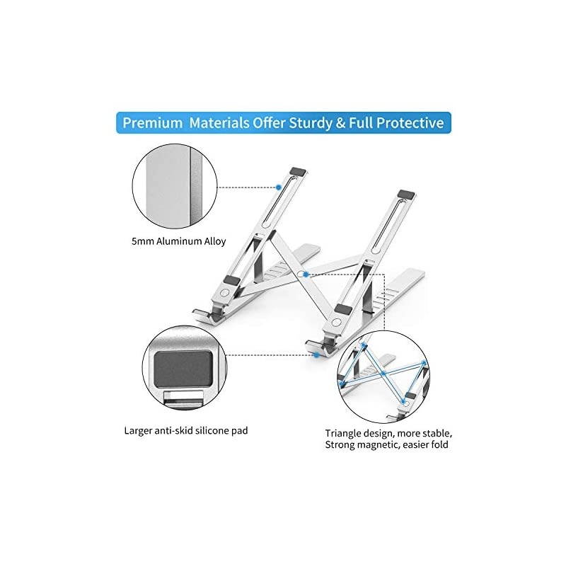 Adjustable Laptop Stand  Portable Aluminum Computer Holder Ergonomic Foldable Desktop Riser with 6 Levels Height Compatible with MacBook Air Pro Dell XPS More 10156 PC Notebook