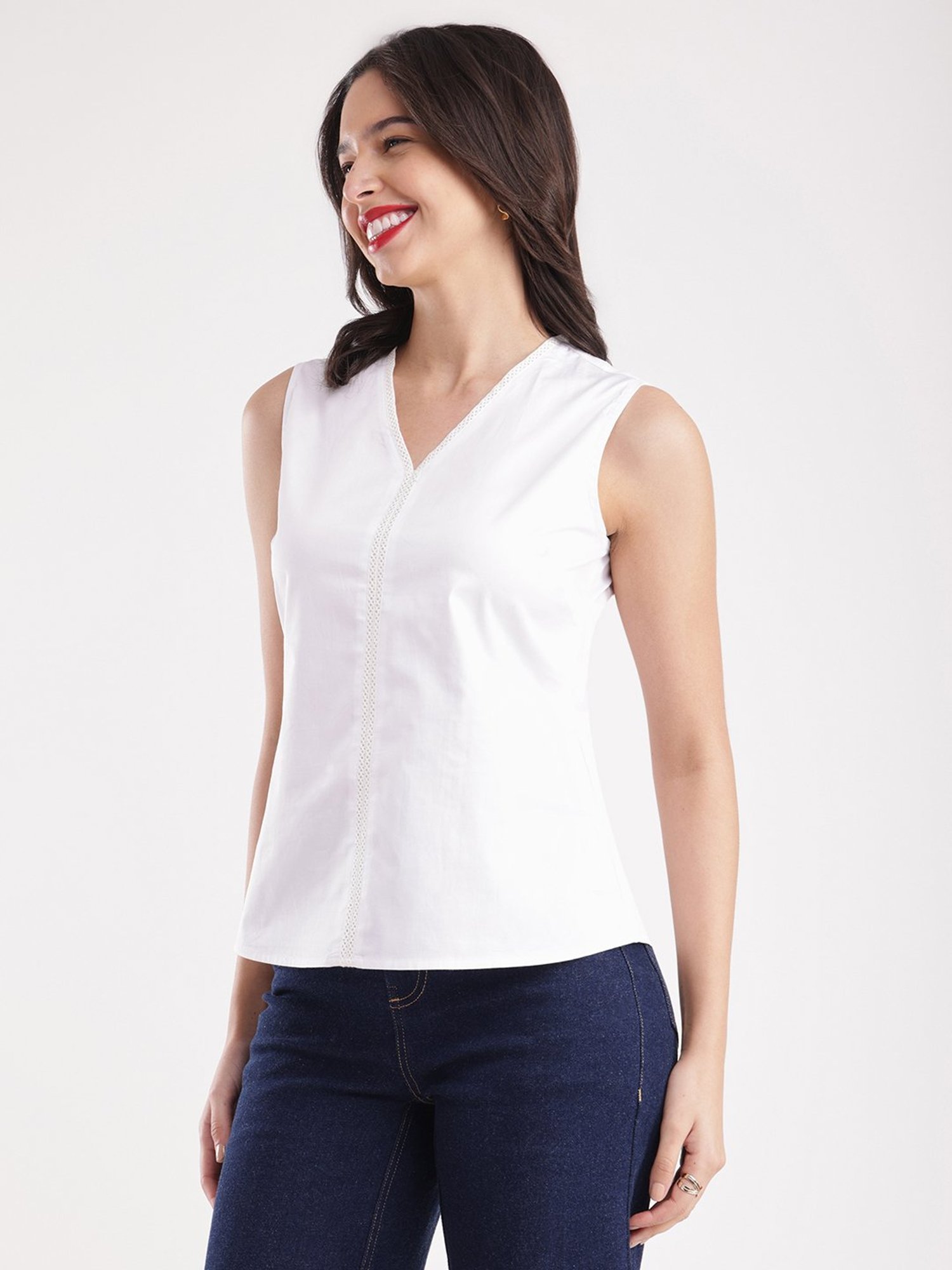 Fablestreet White Cotton Relaxed Fit Top