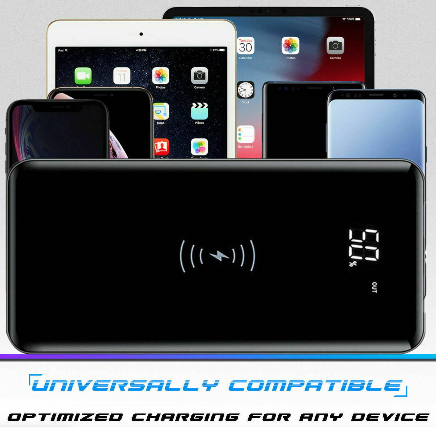 Power Bank 900000mAh Qi Wireless External Battery Charger Portable Fast Charging