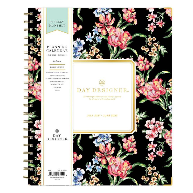 2021-22 Academic Planner 8.5" x 11" Hard Cover Weekly/Monthly Wirebound Tulip Garden Black - Day Designer