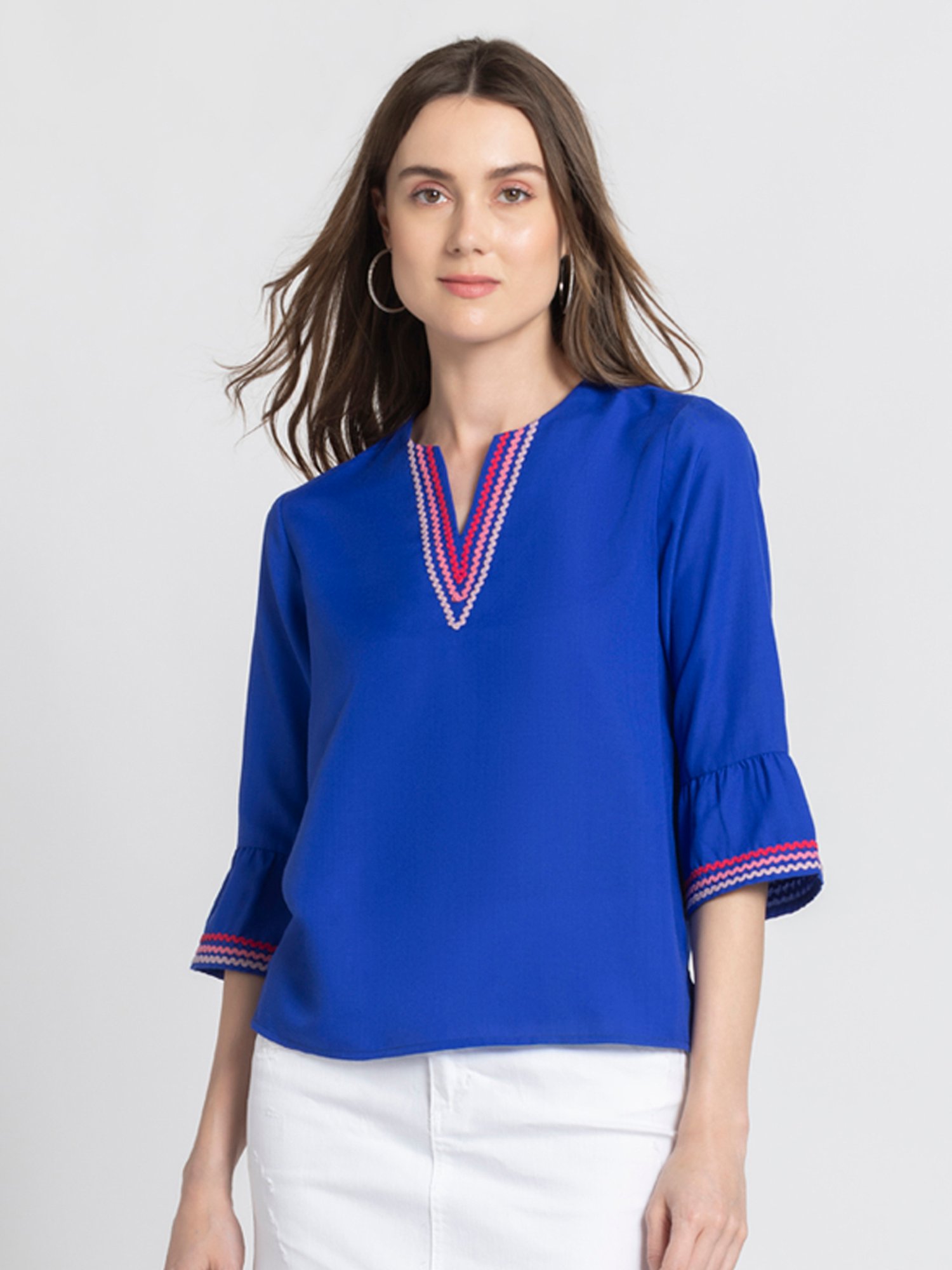SHAYE Blue Embroidered Top