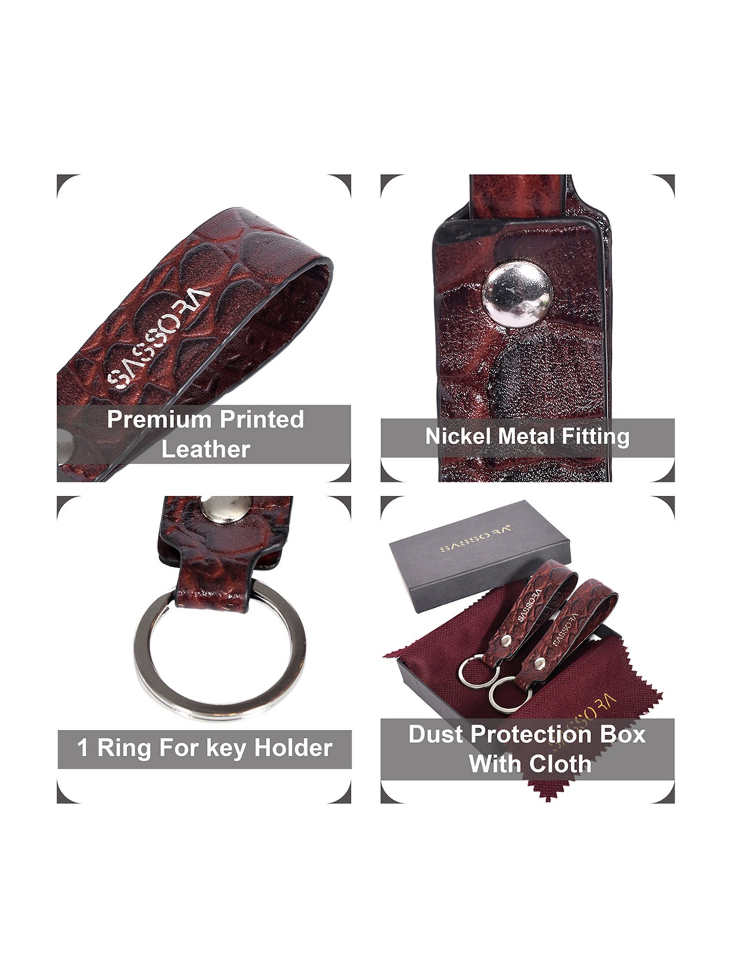 SASSORA Dark Brown Leather Keychain Key Ring Holders Anniversary Gift, Birthday Gift - Pack of 2