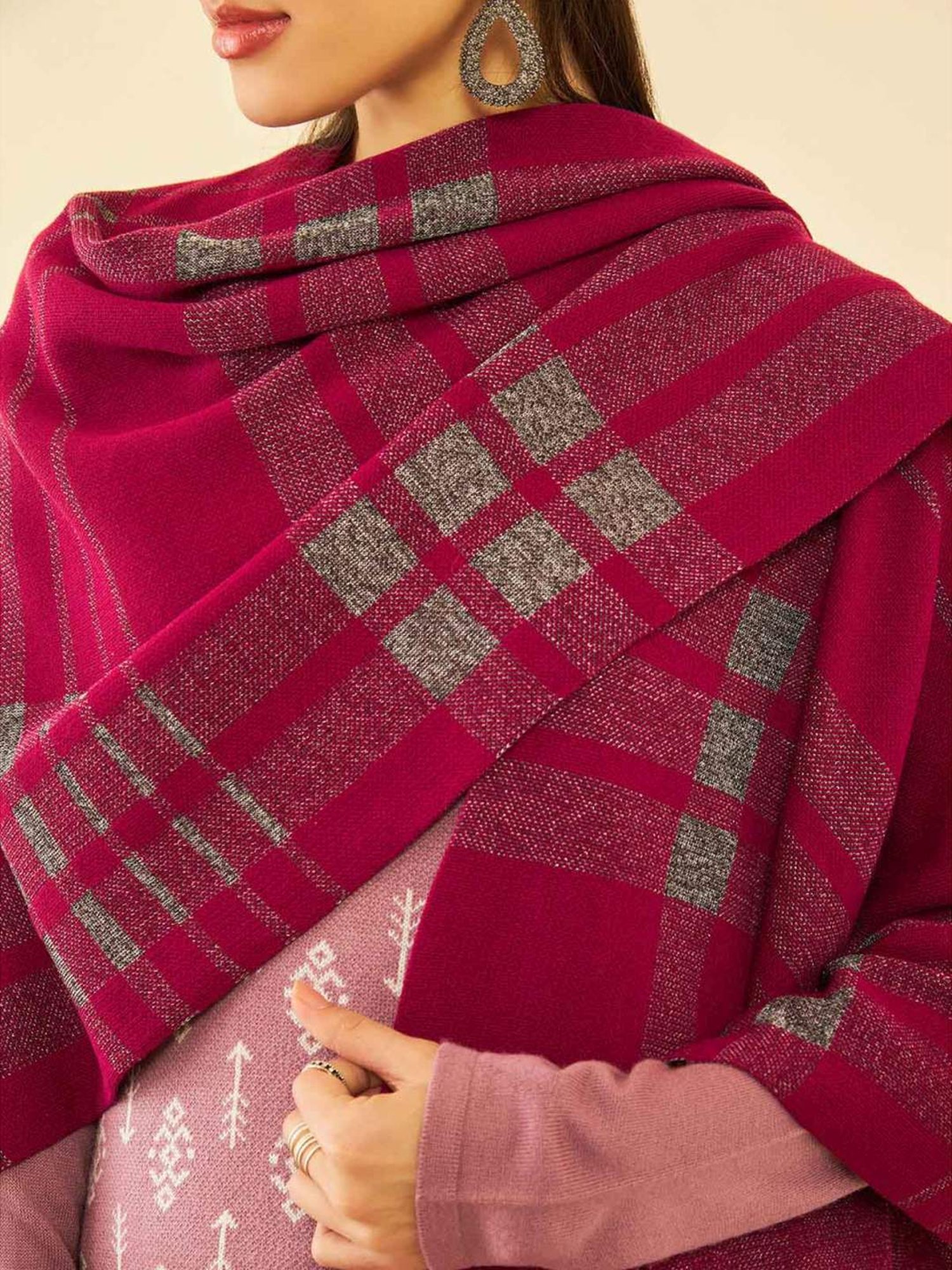 Soch Maroon Striped Shrug