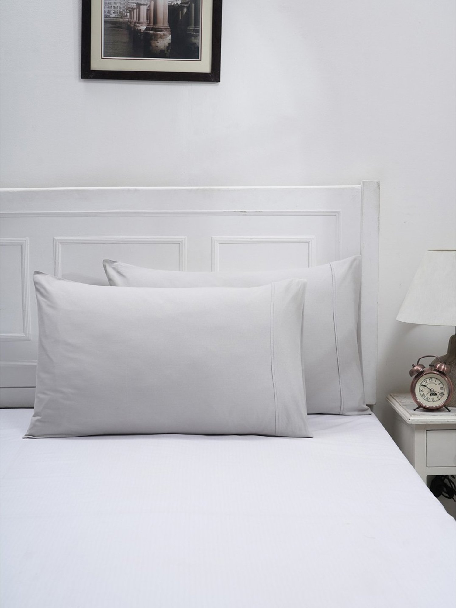 Maspar Colorart Eden Alloy Grey Cotton Standard Size Pillow Case - Set of 2