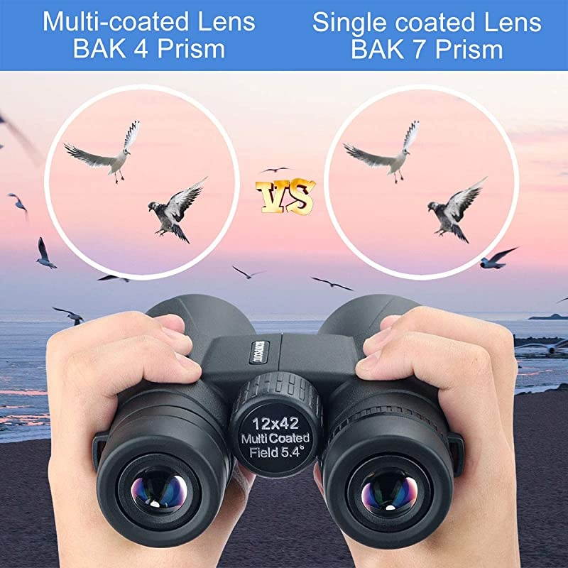 Roof Prism Binoculars for Adults Portable and Waterproof Compact Binoculars with Low Light Night VisionBAK4 Prism FMC Lens HD Clear View for Bird Watching Hunting Travel Concerts