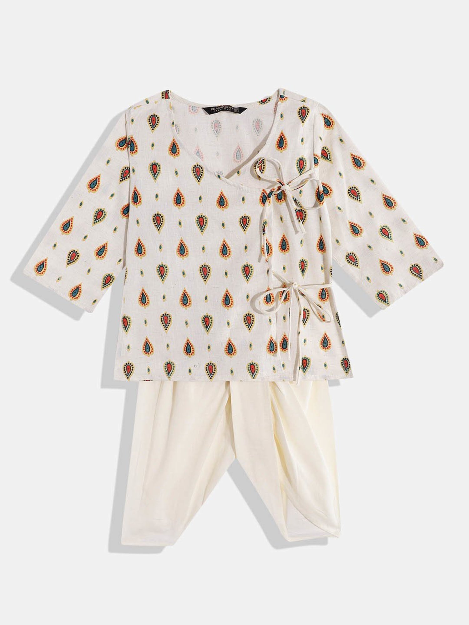 READIPRINT FASHIONS Kids Cream Printed Full Sleeves Kurta with Dhoti