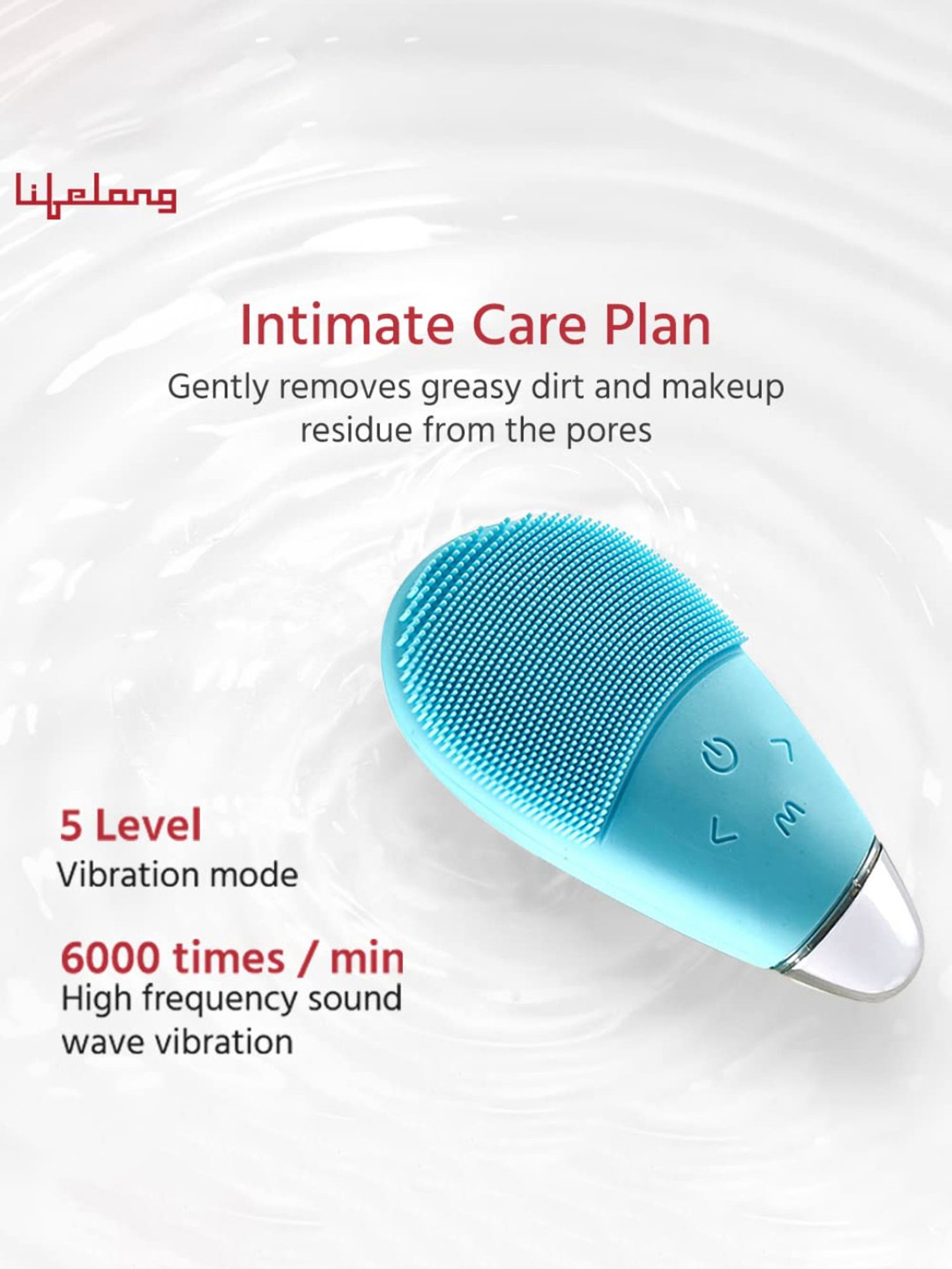 Lifelong LLM351 Facial Cleansing Massager Brush, Rechargeable Electric Handheld Face Massager (Blue)