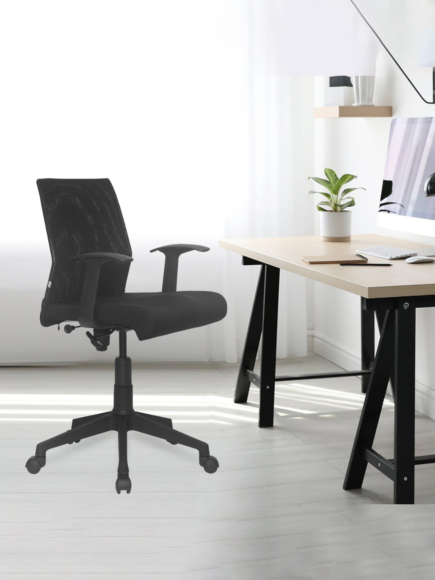 Nilkamal Thames Black Fabric Low Back Office Chair with Height Adjustable & Swivel