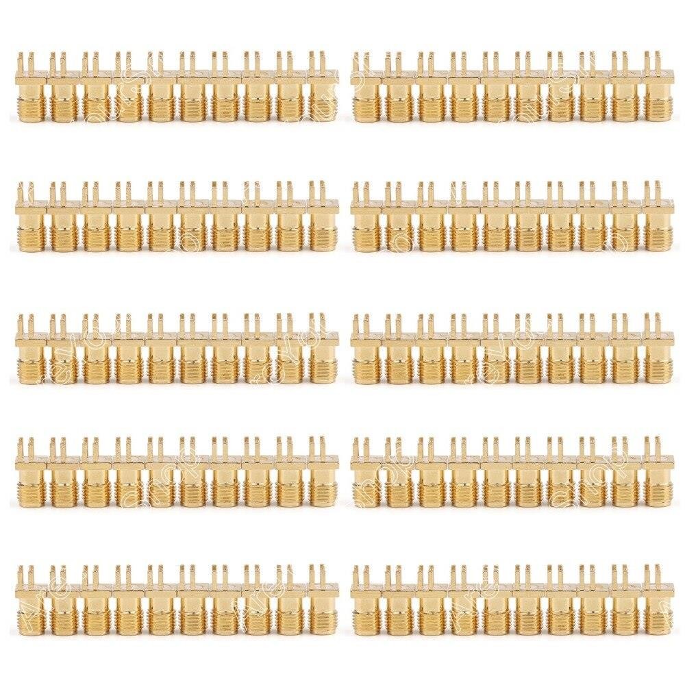 Hot Sale 100 Pcs Gold SMA Female Nut Bulkhead Solder Deck PCB Clip Edge Mount RF Connector Adapter