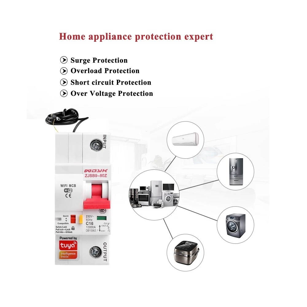 Tuya Smart Life 10A-125A 1P WiFi Smart Circuit Breaker Overload Short-circuit Protection Works with Alexa Google Home-63A