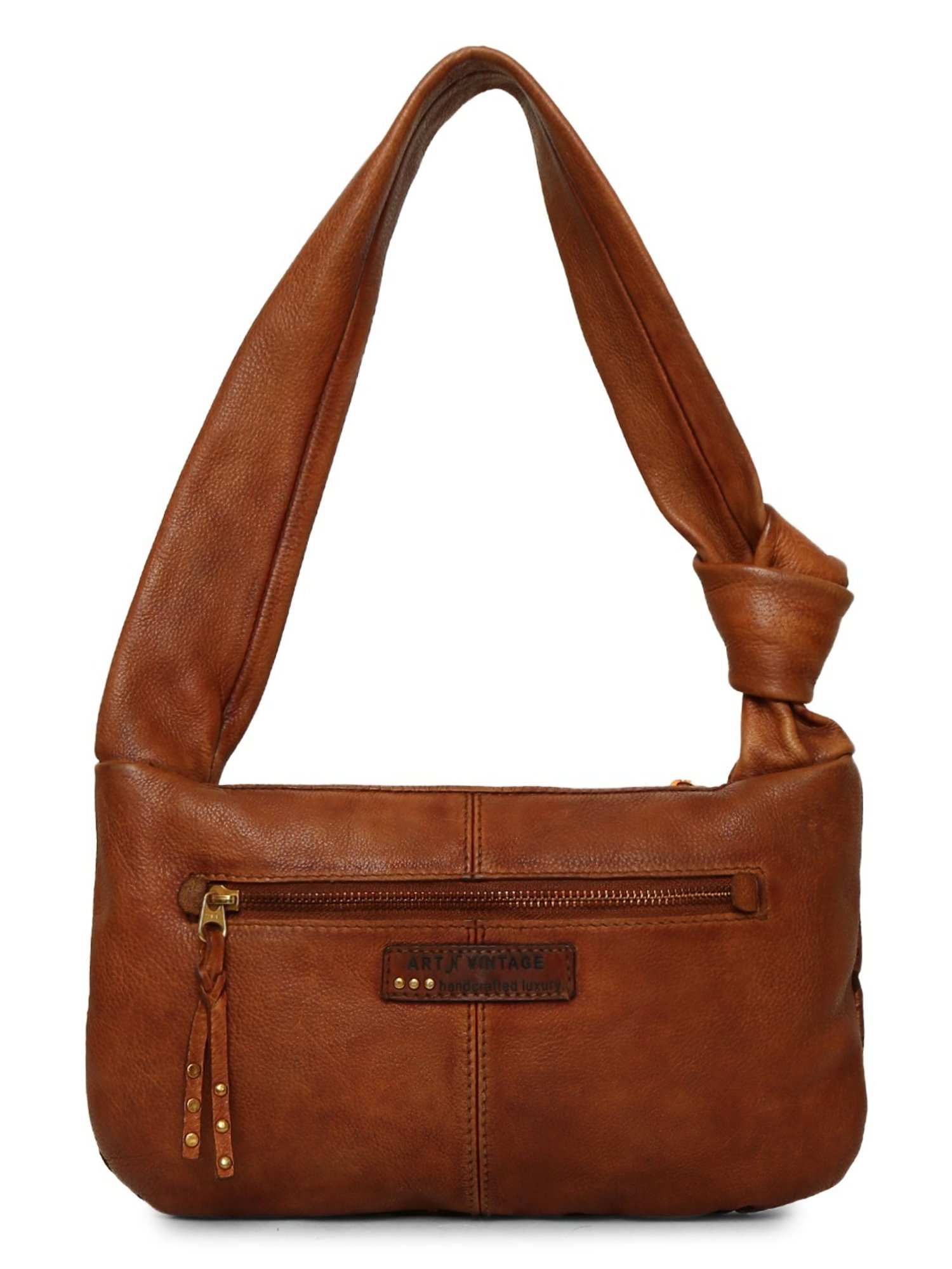 Art N Vintage Luminosa Cognac Leather Floral Medium Hobo Handbag