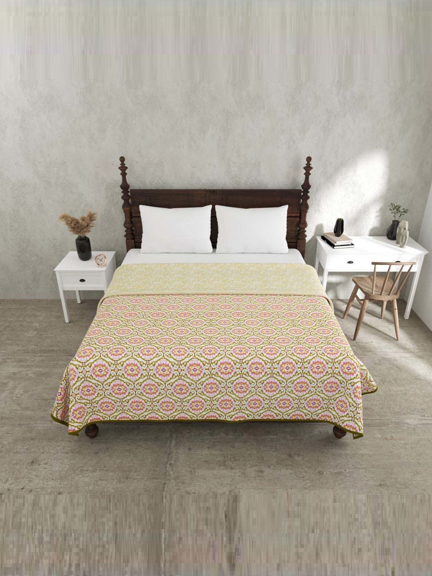 JaipurFabric Pickle Green Mulmul Cotton 150 GSM Reversible Ac Dohar