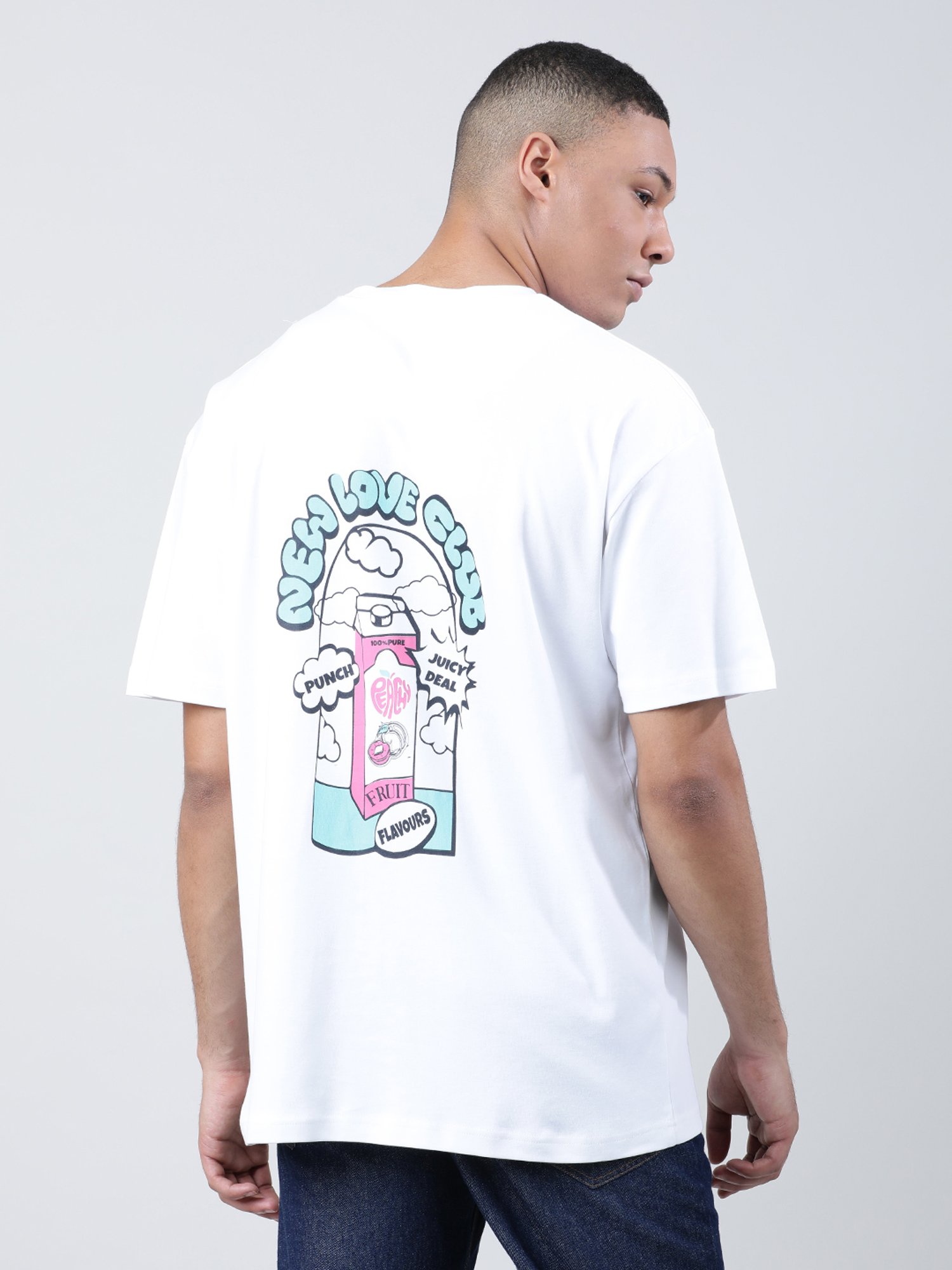 Bene Kleed White Loose Fit Printed Cotton Crew T-Shirt