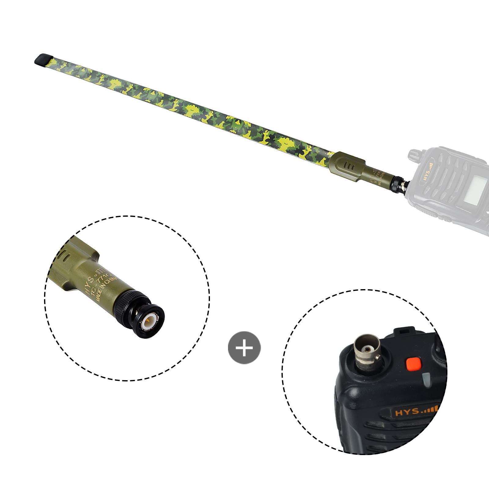HYS CS Tactical Antenna BNC Dual Band 144/430Mhz 2m/70cm Foldable Camouflage Antenna for Kenwood TK300 TK320 ICOM IC-W32 IC-V80 Yaesu Vertex Two Way Radio