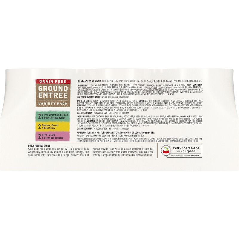 Purina Beyond Grain Free Ground Entrée Chicken, Beef & Whitefish Recipes Wet Dog Food - 13oz/6ct Variety Pack
