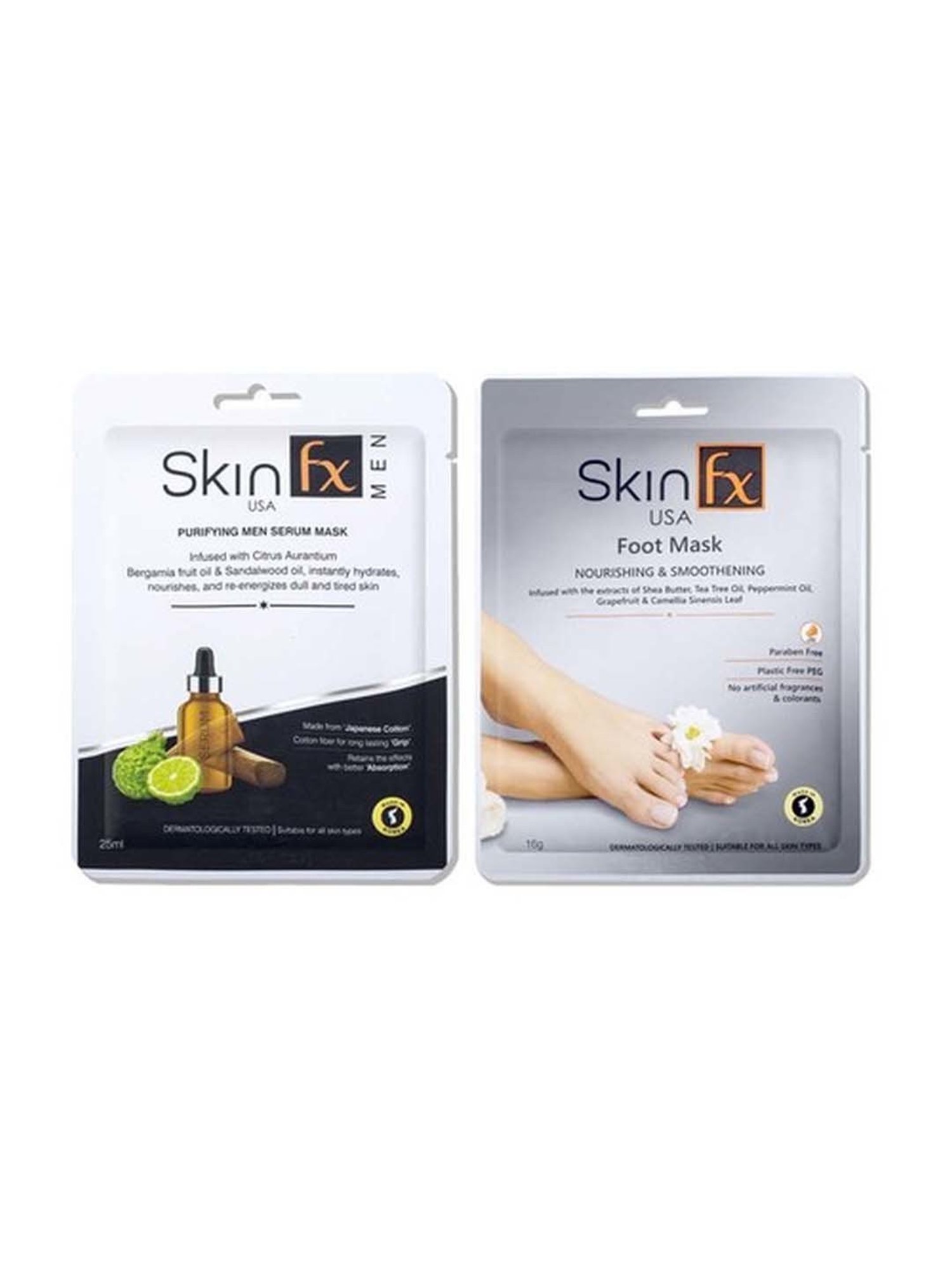 Skin Fx Nourishing Foot Mask & Purifying Men Facial Serum Mask - Pack of 2